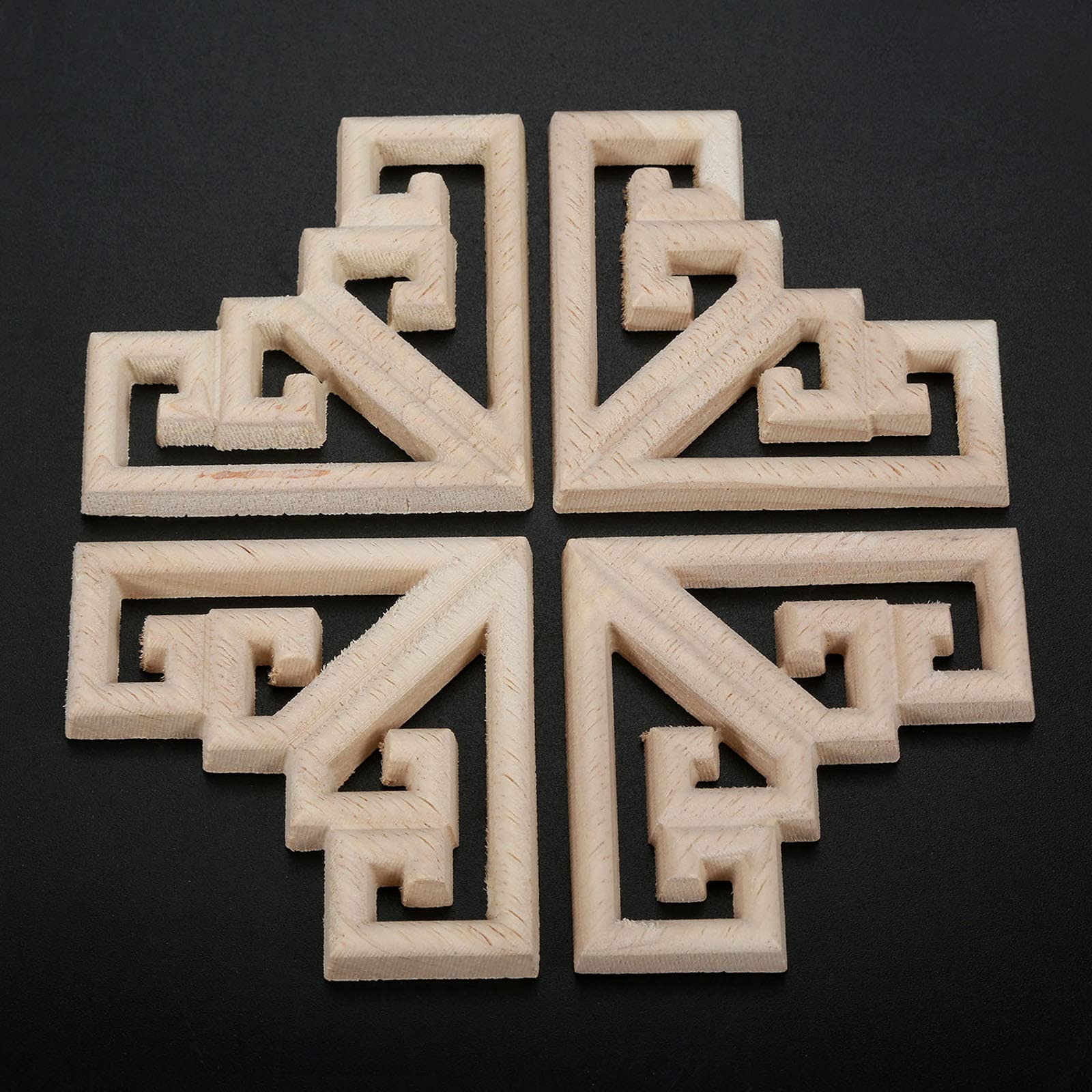MUXSAM Wood Carved Appliques Onlays, 4-Pack Unpainted Corner Wooden Carvings Embellishments for Mirror Dresser Vanity Cabinet Mantel Picture Frame Update Furniture Decals, 6.5x6.5cm/2.56x2.56in