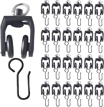 25 Pcs Curtain Track Rollers Heavy Duty Ceiling Mount Curtain Track Gliders Silent Sliding Rail Runner Hooks Stainless Steel Wheels for Room Divider Shower Drapery System Black