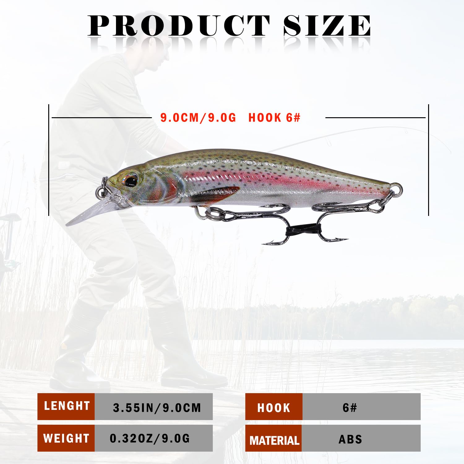 Wobbler Lucio Set,Minnow Flotante de 9.0cm/9.0g con Recubrimiento Biomimético, Ideal para Lanzamientos de Media y Larga Distancia, Amantes de la Pesca