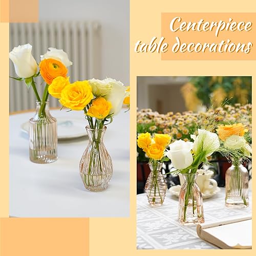 Miniatura 6 de Jarrones de champán a granel, 24 paquetes de jarrón de vidrio ámbar para centros de mesa, pequeños jarrones acanalados para flores, jarrones