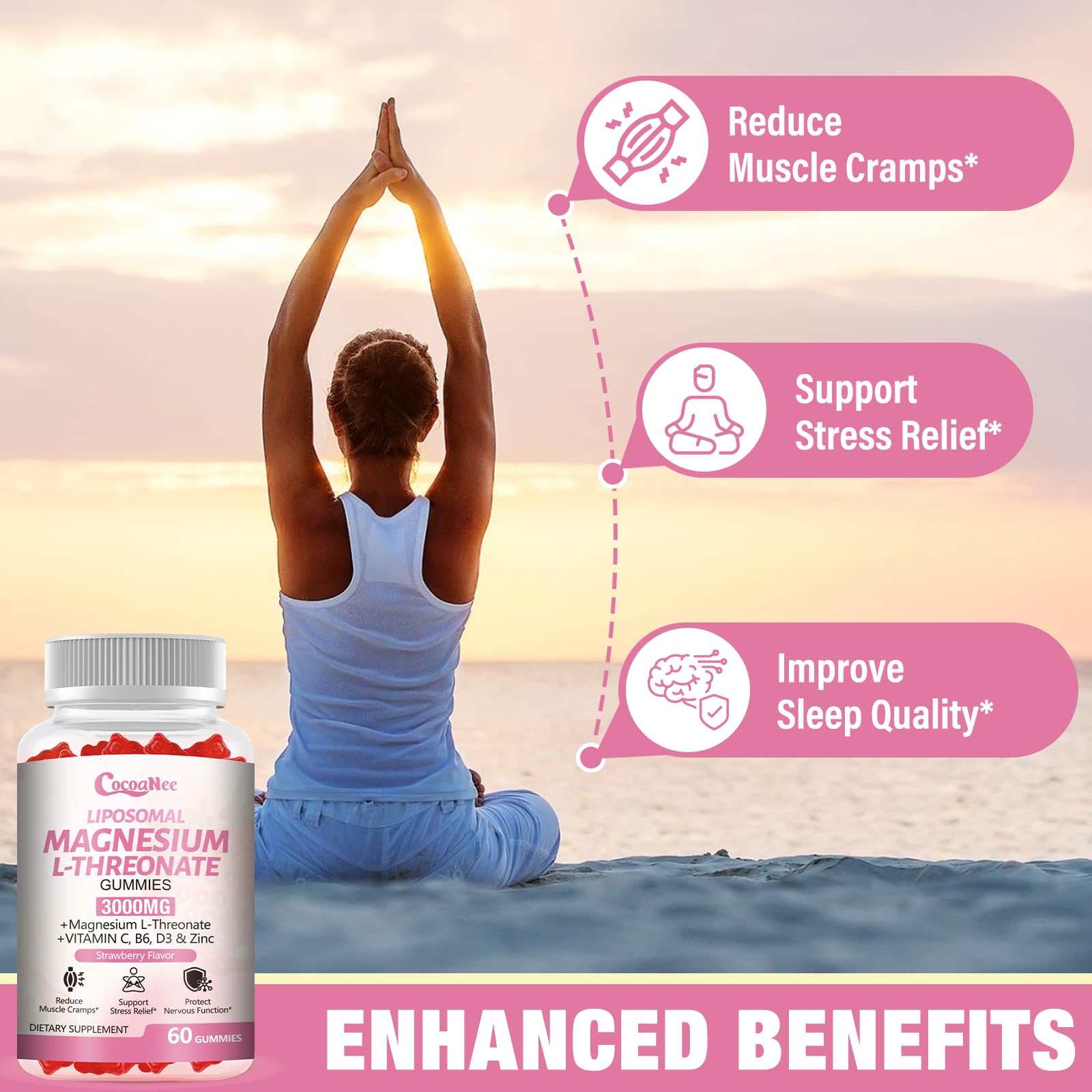 3000mg Liposomal Magnesium Threonate Gummies, Magnesium Glycinate Supplements, Liposomal Enhance 98% Absorption, Muscle Relaxation, Calm Mood Support & Energy Support for Adults, Strawberry Flavor — Amazon image 5