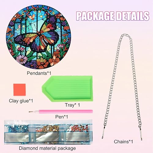 Miniatura 3 de Tontut Decoraciones colgantes Kits de pintura de diamantes, colgante de ventana DIY mariposa flor pintura de diamante, forma especial diamantes arte