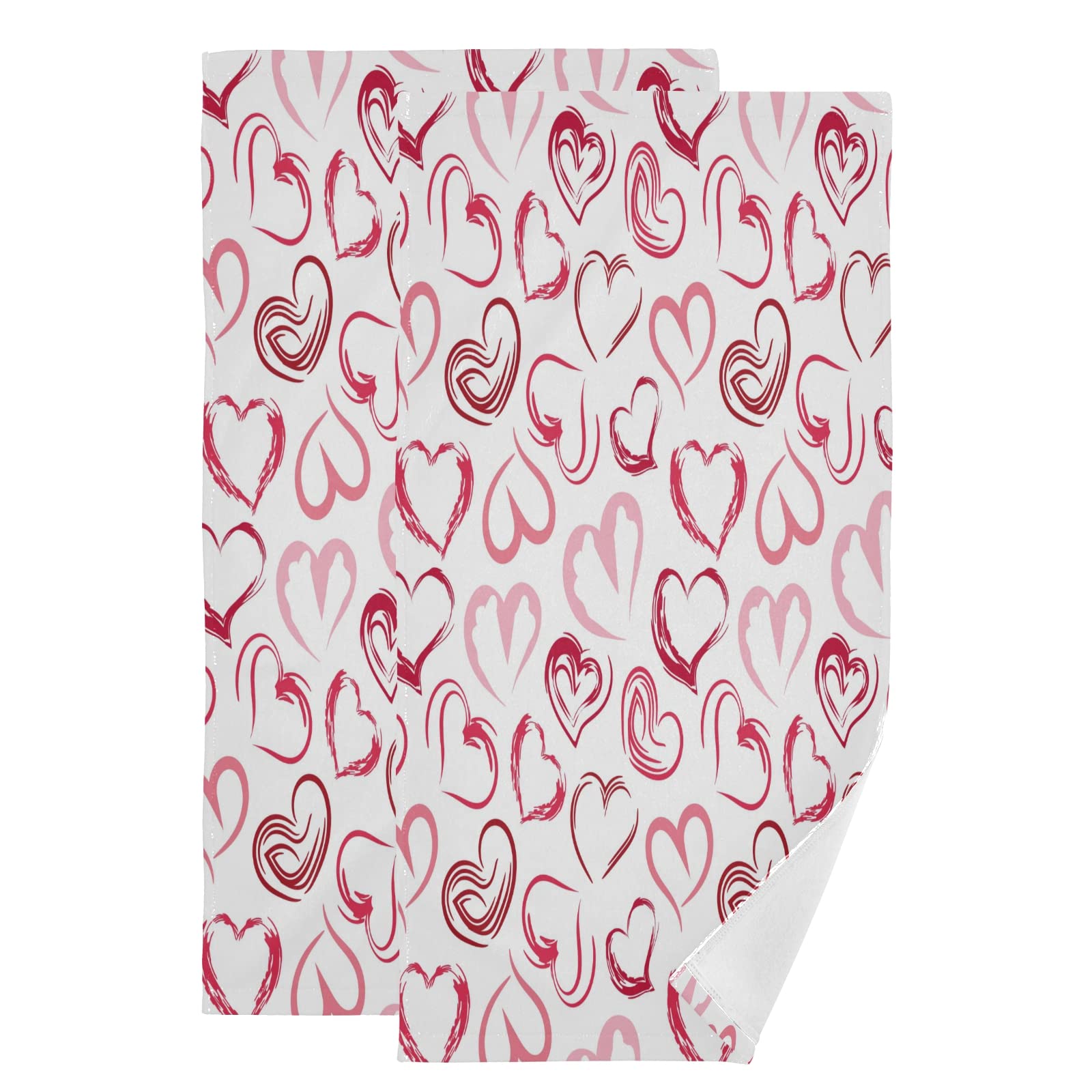 Valentines Day Face Towel Set of 2,Love Hearts Hand Towel Dish Towels Beach Towels Bath Kitchen Decor Set, 30x15