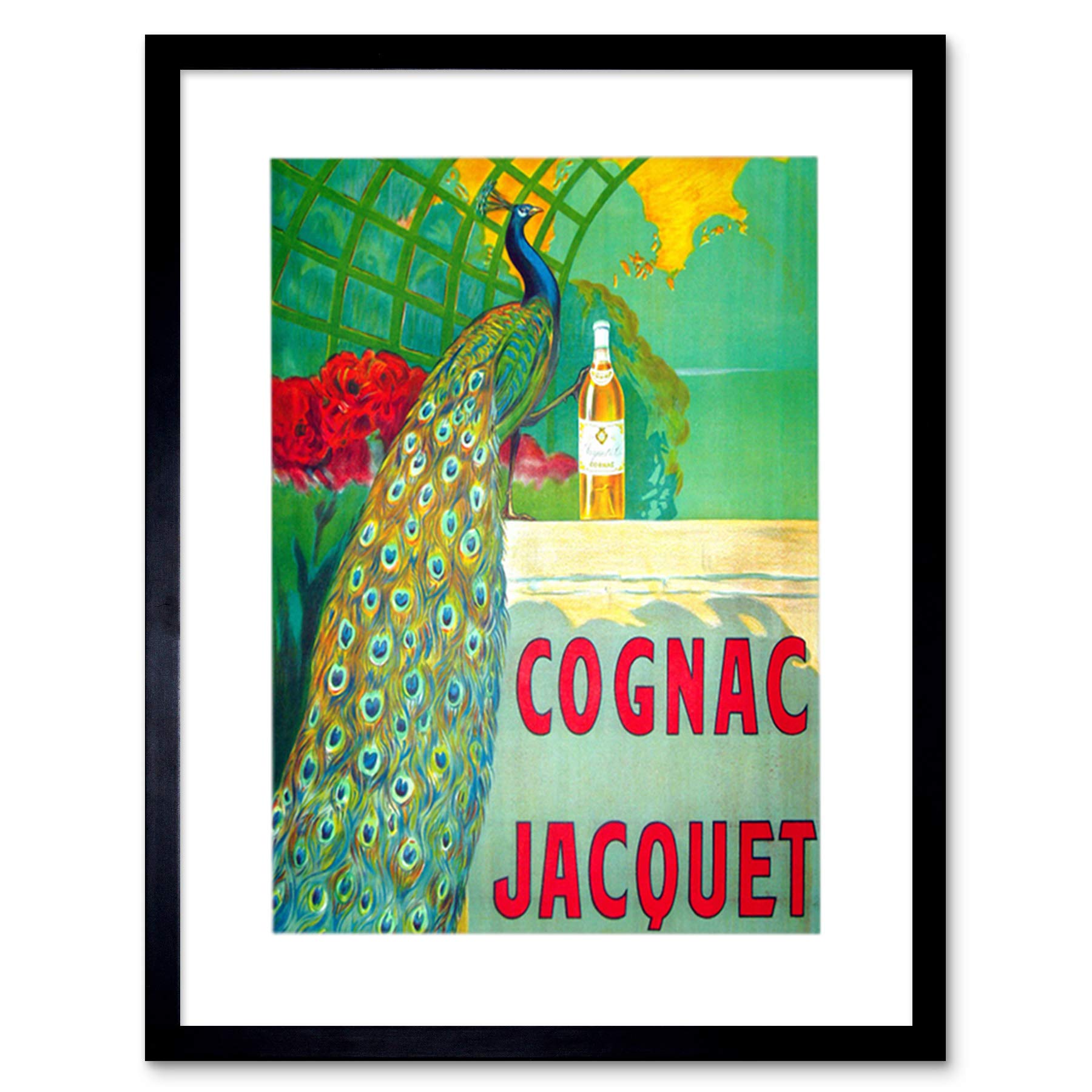 Wee Blue Coo Ad Cognac Drink Beverage Peacock Colourful Framed Art Print Picture F12X054