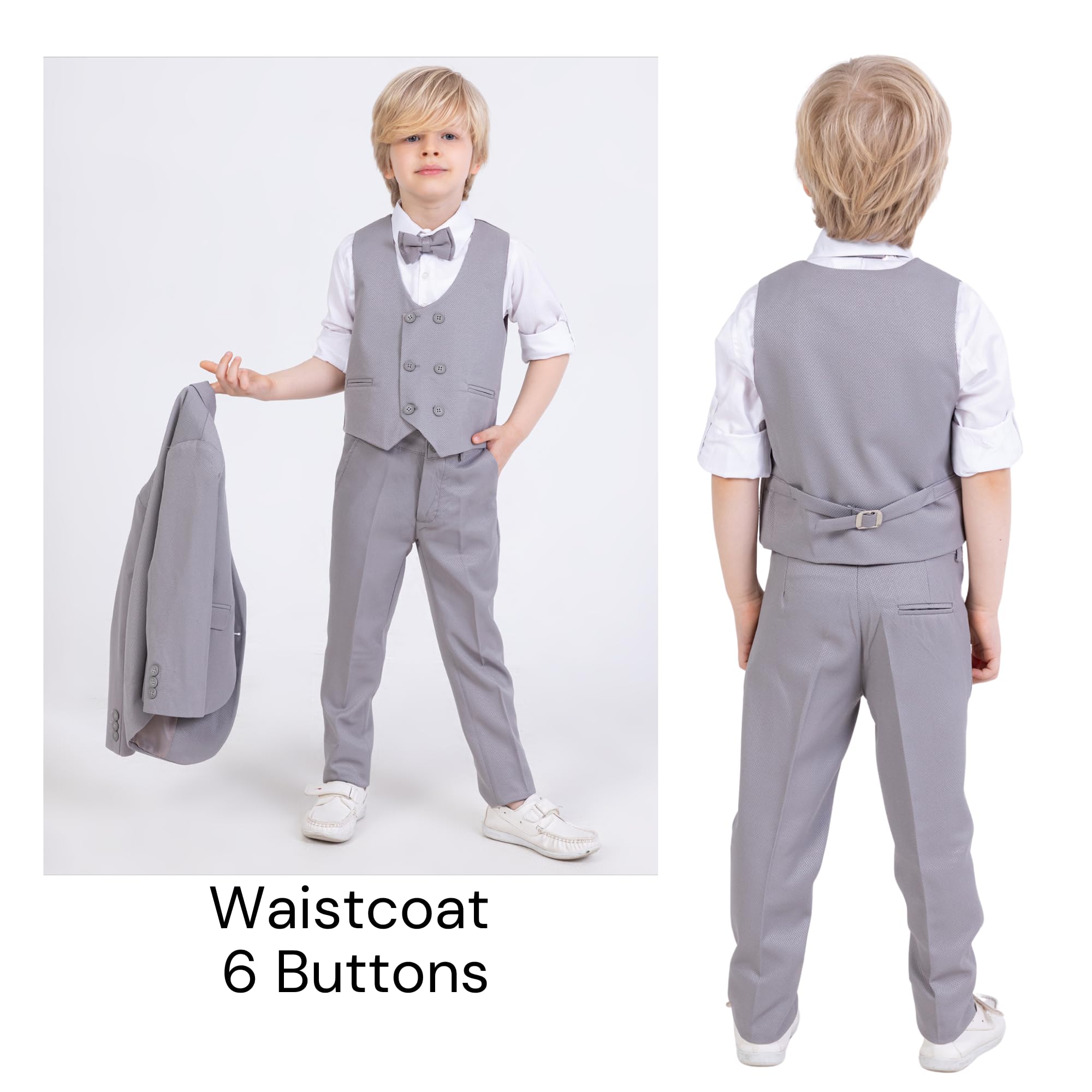 Anzug für Jungen, 5-teiliges Set, Hemd, Hose, Weste, Jacke und Fliege, Party- und formelle Kleidung für Jungen im Alter von 1–13 Jahren