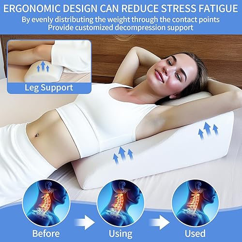 Miniatura 5 de Almohada de lectura para cama para adulto, almohada de cuña de espuma viscoelástica con soporte lumbar ajustable, cojín de respaldo para sentarse en