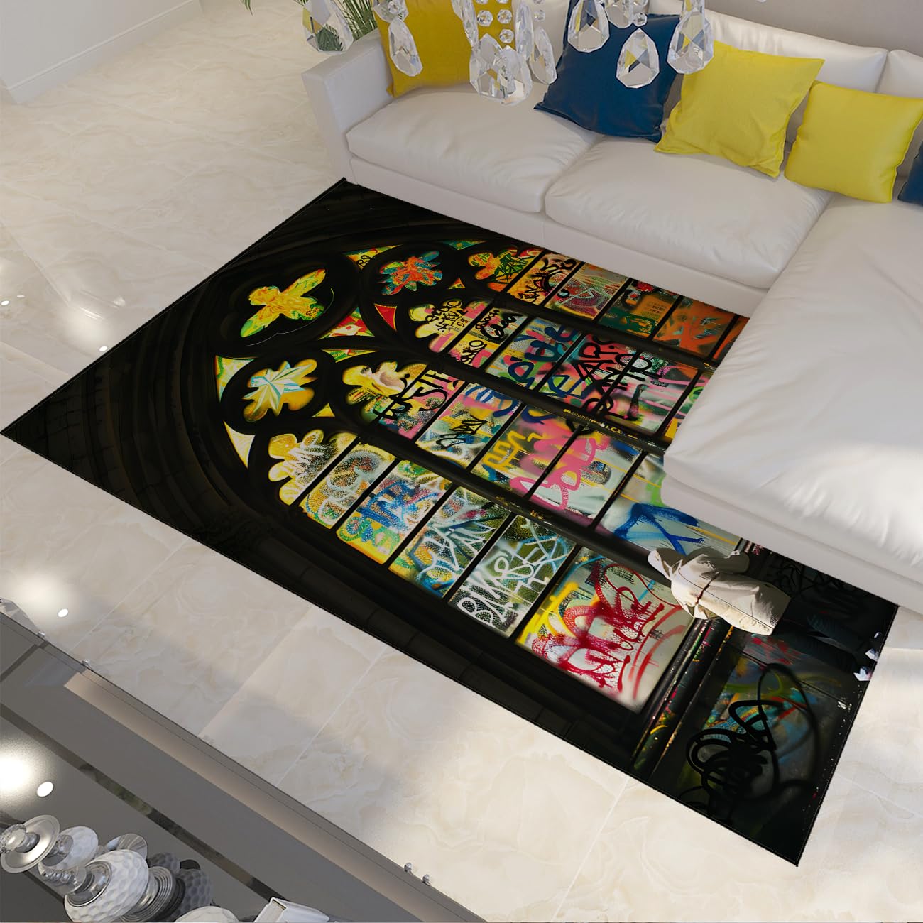 Tapis graffiti 200x300cm grand format style hip hop coloré pour salon