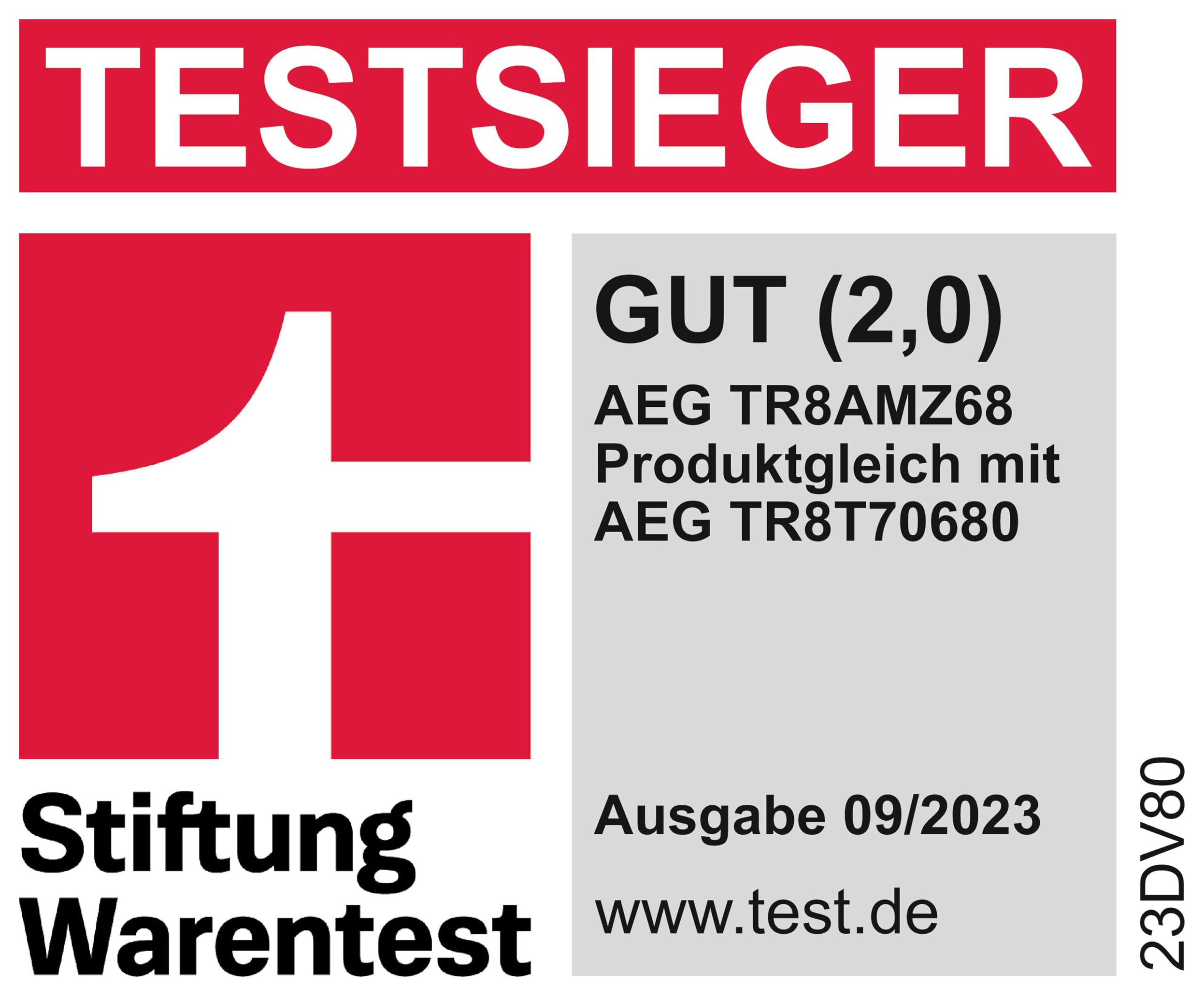 AEG Wärmepumpentrockner 8 kg Serie 8000 AbsoluteCare TR8AMZ68 C Energiesparend Trommelbeleuchtung Knitterschutz Schontrommel