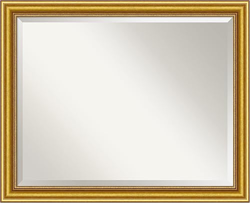 Amanti Art Espejo de baño de madera biselada (25.5 x 31.5 pulgadas), marco dorado de casa adosada, espejo de pared dorado, grande