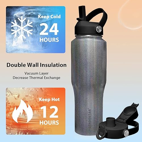 Miniatura 2 de SENDESTAR Botella de agua de acero inoxidable de 40 onzas (fría durante 48 horas, caliente durante 24 horas), botella aislada al vacío de doble Gris