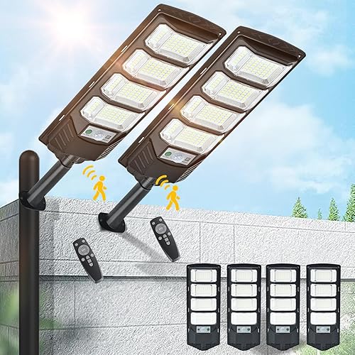 Paquete de 4 luces solares para exteriores, impermeables, 6500 K, 12000 lúmenes, 5730SMD, luces de inundación solares del atardecer al amanecer, luz