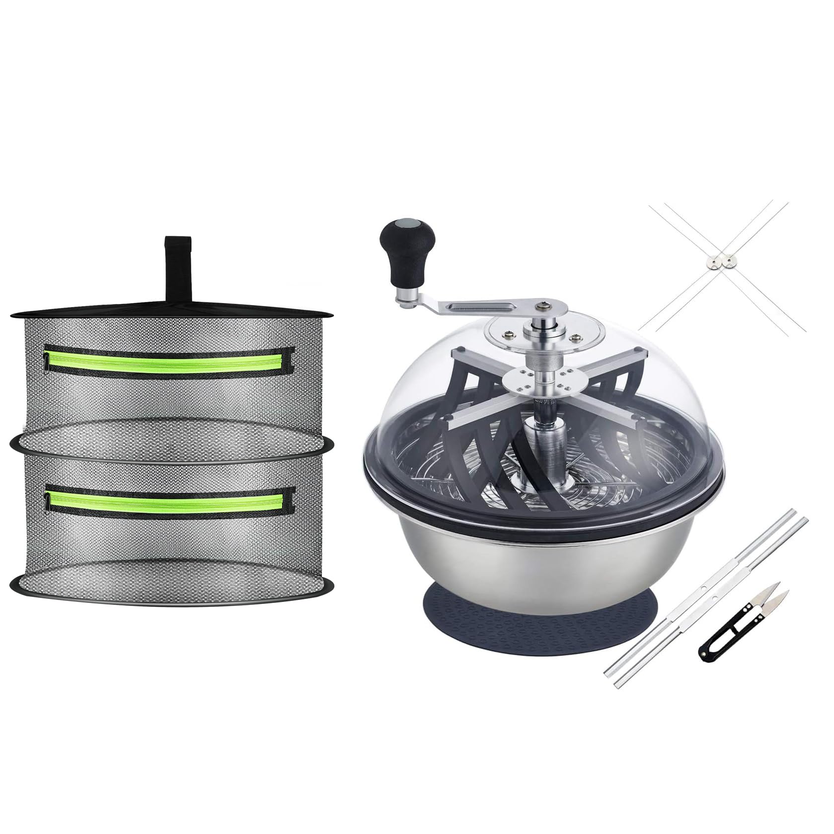 Growtent Garden ATOUR 13 inch Bud Leaf Bowl Trimmer Twisted Spin Cut for Hydroponic Plant with Sharp Stainless Steel Blades, 2-Layer Plant Rack Included