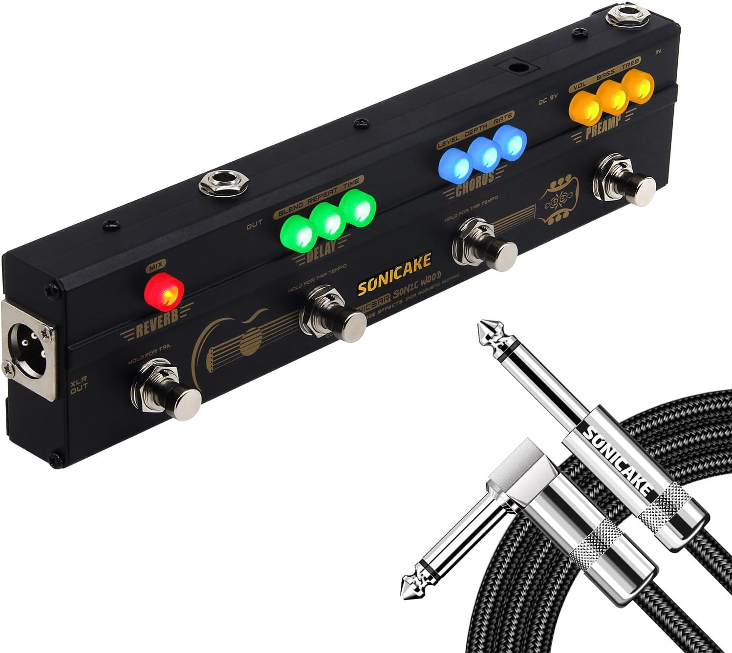 SONICAKE Acoustic Pedal Guitar Effect with 10ft Guitar Cable
