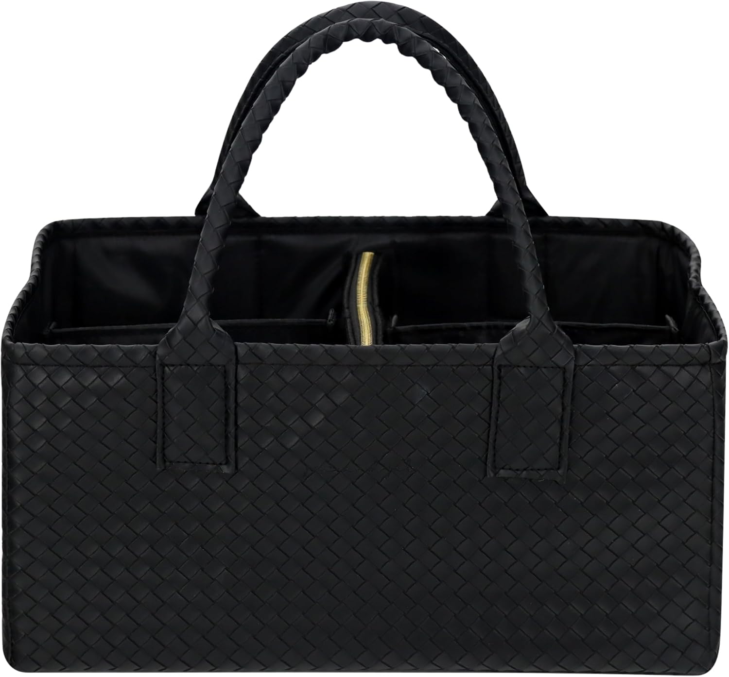 Premium Vegan Leather Baby Diaper Caddy Organizer – Portable Storage Basket for Newborn Essentials, Changing Table, Nursery, Car & Travel, Gifts for Baby Shower (Woven Nightfall Black)