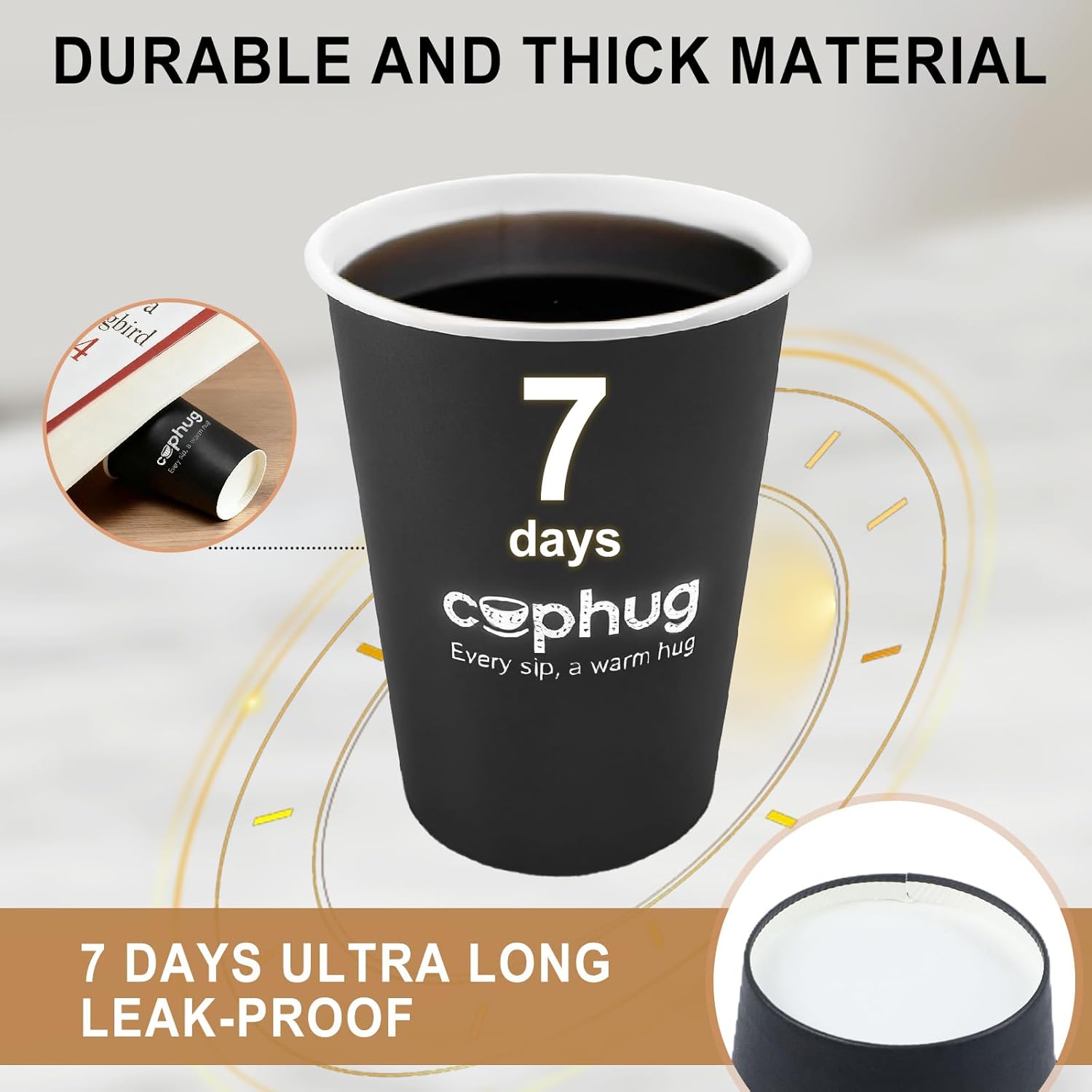 300 Pack 8 oz Disposable Paper Cups, Hot & Cold Beverage Drinking Cups for Coffee, Tea, Juice, Water - Black coffee cups for Office, Party, Home, and Travel - Image 2