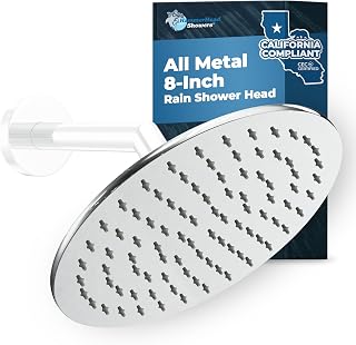 HammerHead Showers® Solid Metal 8 Inch Rainfall Shower Head – CHROME - Shower Head Rainfall - 1.75 GPM High Flow Shower Head Optimized for Pressure – Large Round Rain Shower Heads