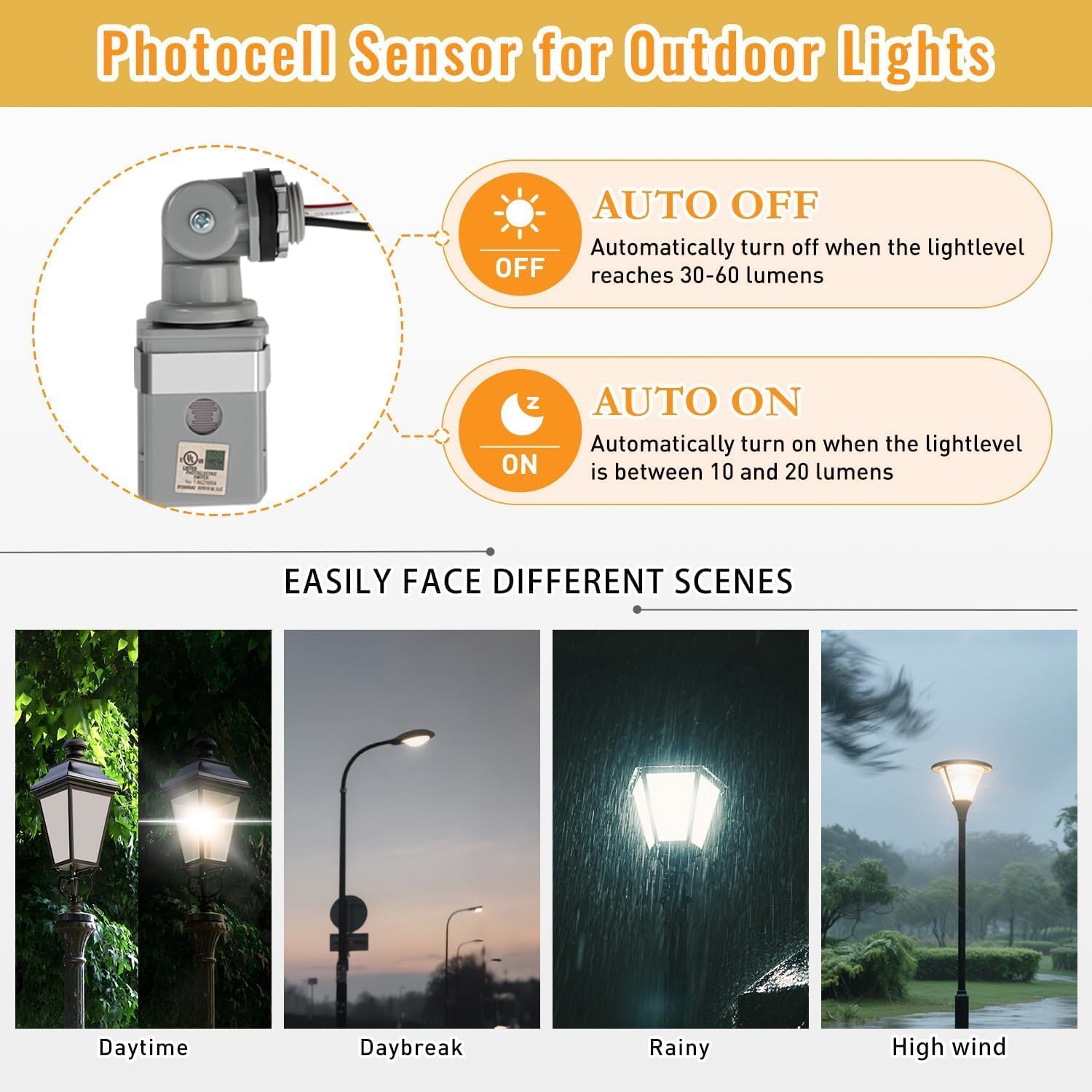 Outdoor Photocell Sensor - Dusk to Dawn Automatic Light Switch -5