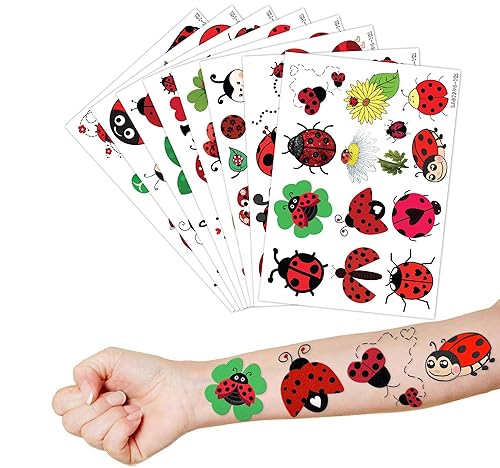 Miniatura 6 de Tatuajes temporales de mariquita, suministros para fiesta de cumpleaños, decoraciones de dama, escarabajo, insecto, dama, escarabajo, súper lindo,