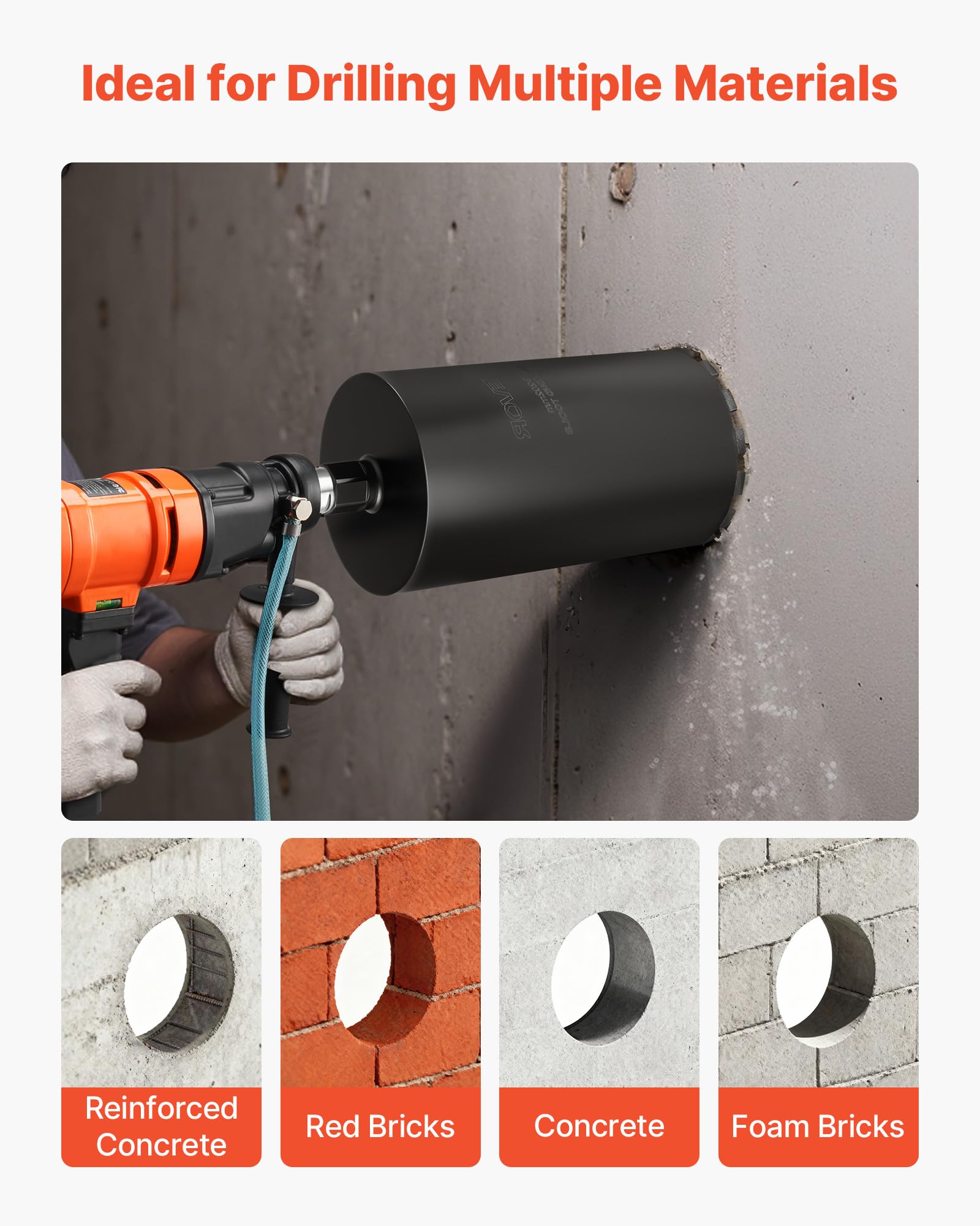 VEVOR Broca de Diamante para Perforación en Húmedo, 203 mm de Diámetro, 356 mm Profundidad de Perforación, Tecnología de Soldadura de Alta Precisión, para Hormigón Armado, Ladrillo y Mampostería