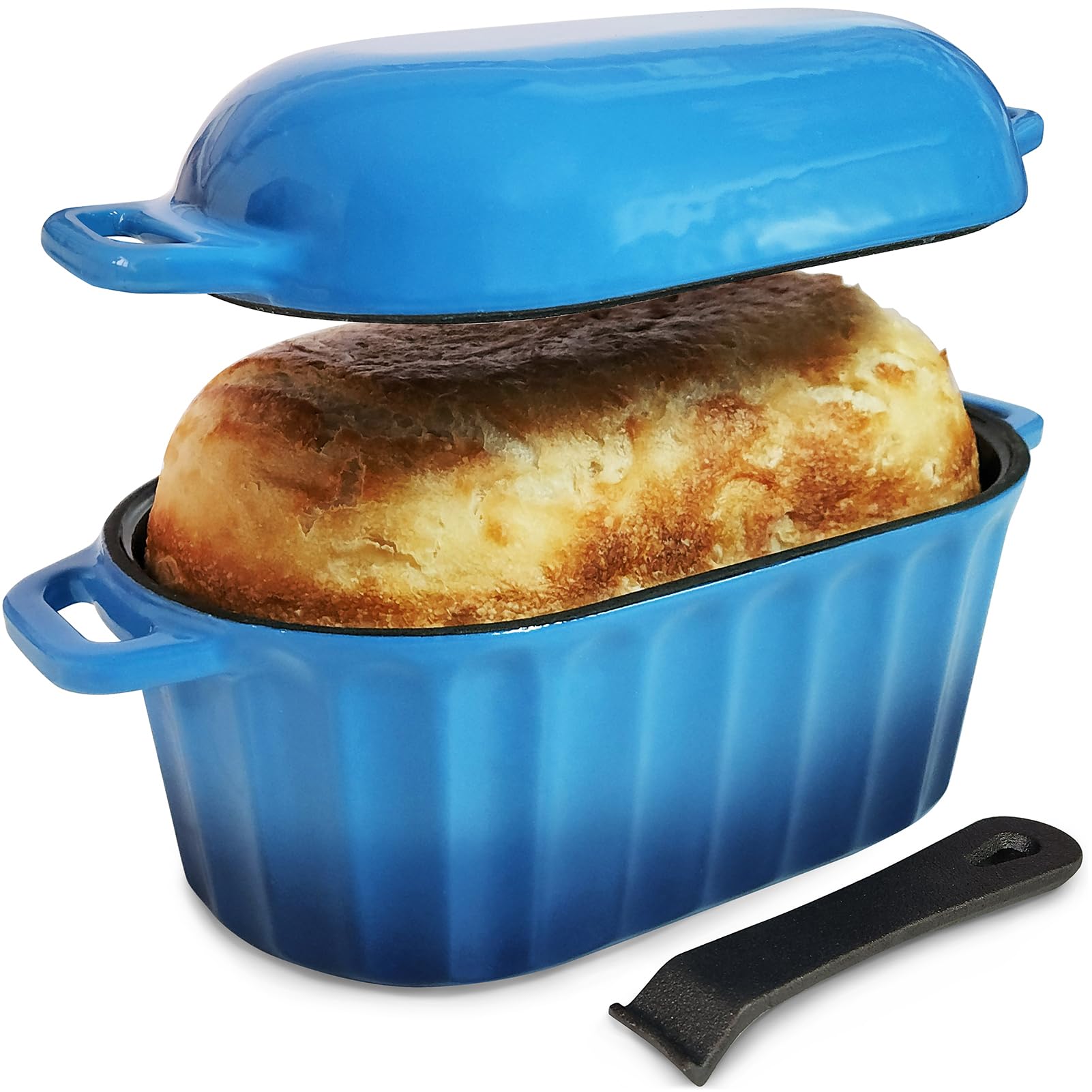 Dutch Oven Enameled Cast Iron Bread Pan with Lid Sourdough Loaf Pans for Baking Bread Large Heavy Oval