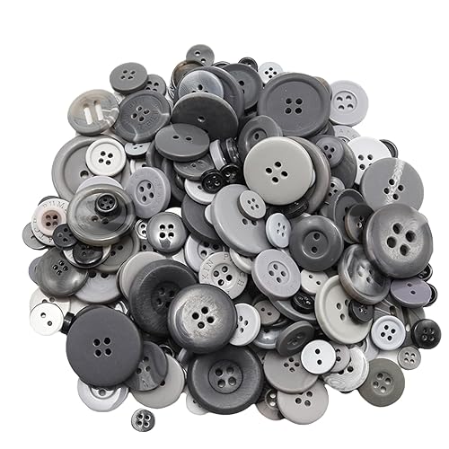 About 300 Pcs Grey Resion Buttons for Crafts, 4 Holes
