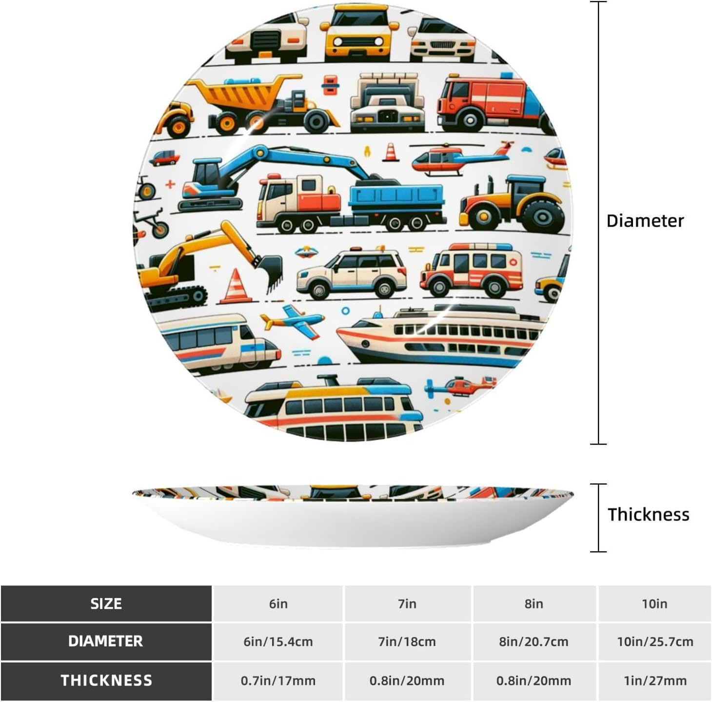 Vehicles-Bus-Bikes-Emergency 10 Inch Decorative Plate With Stand, Elegant Display Wall Plate For Home Decor