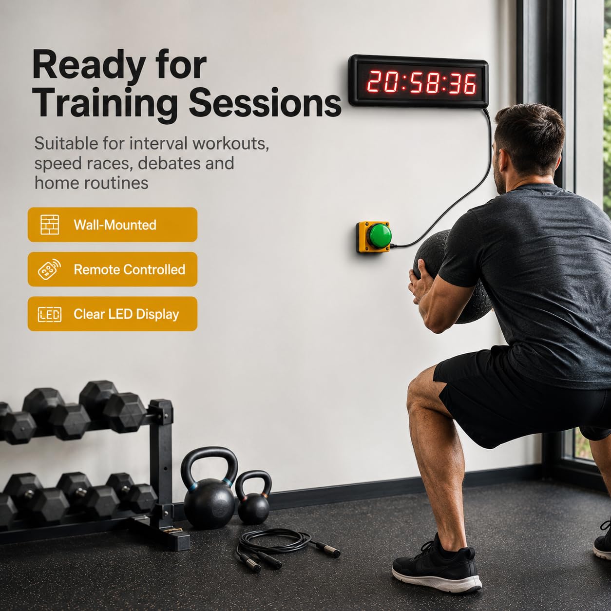 Temporizador de entrenamiento de intervalos LED, cronómetro, alarma, reloj multifunción para juegos