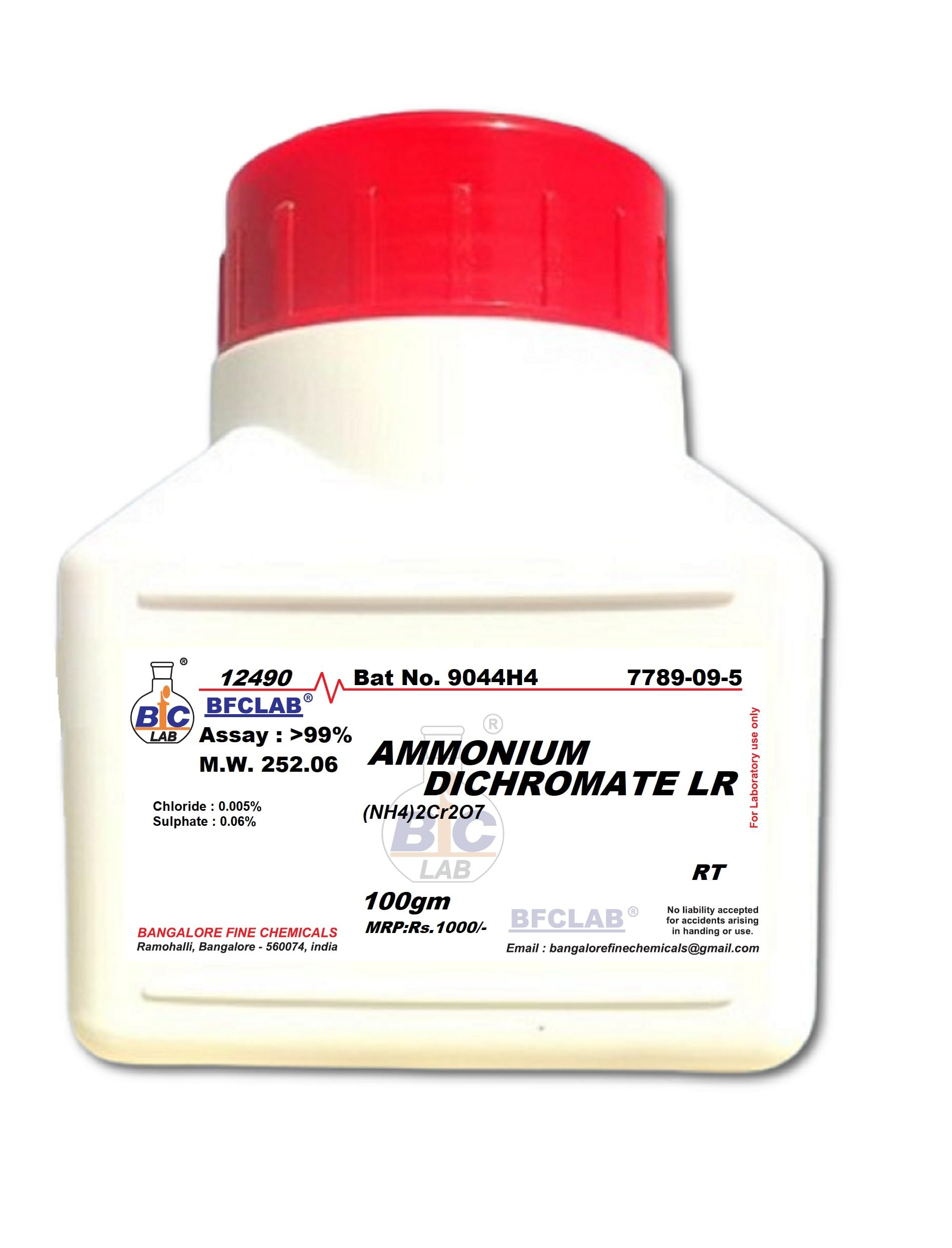 BFC AMMONIUM DICHROMATE LR - 100gm. ((NH4)2Cr2O7) CAS No. 7789-09-5-image-18