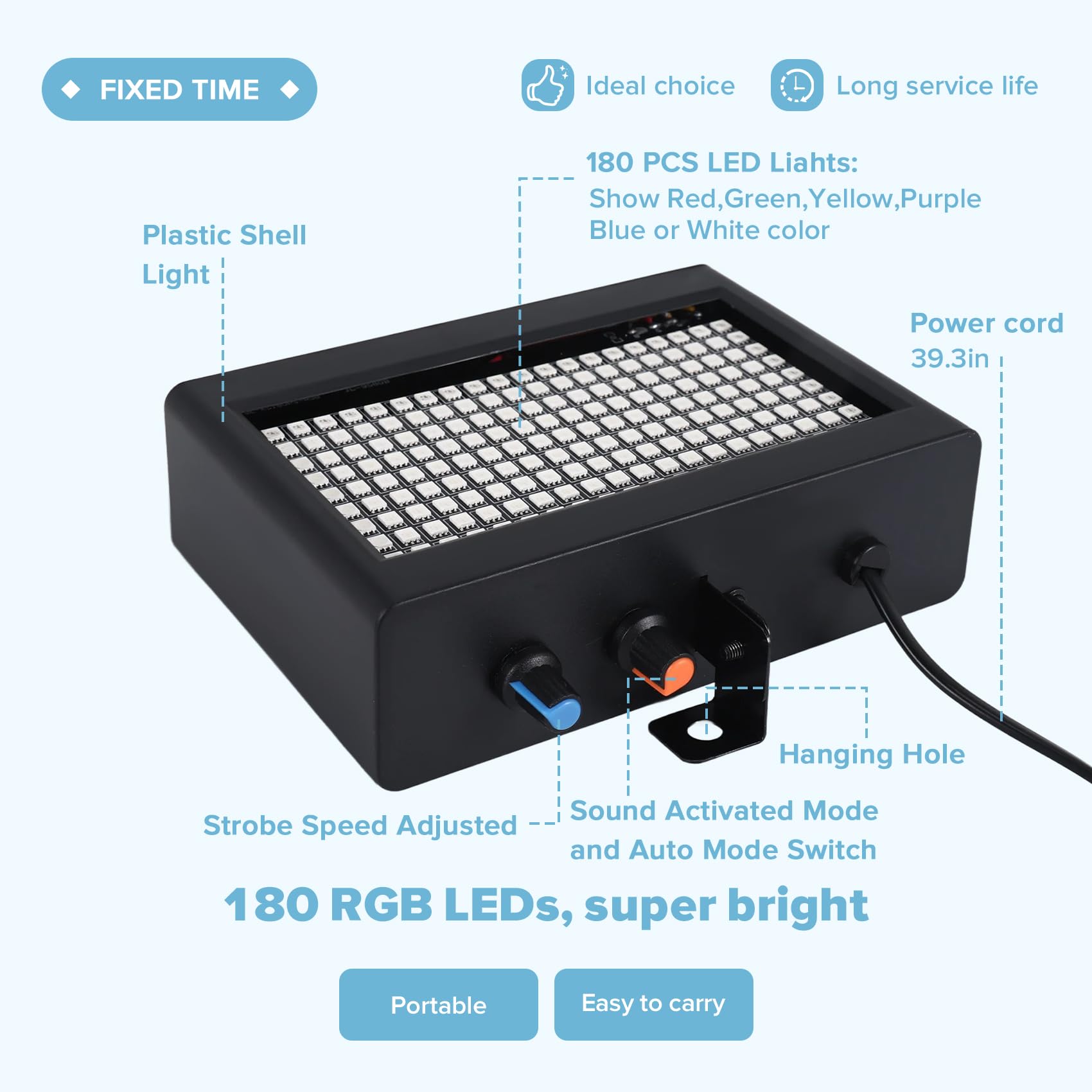180 Leds Luz Estroboscópica de Flash Portátil 35W RGB Control de Sonido Remoto Velocidad Estroboscópica Ajustable para Barra del Disco de La Etapa Club Fiesta (Enchufe de La UE)
