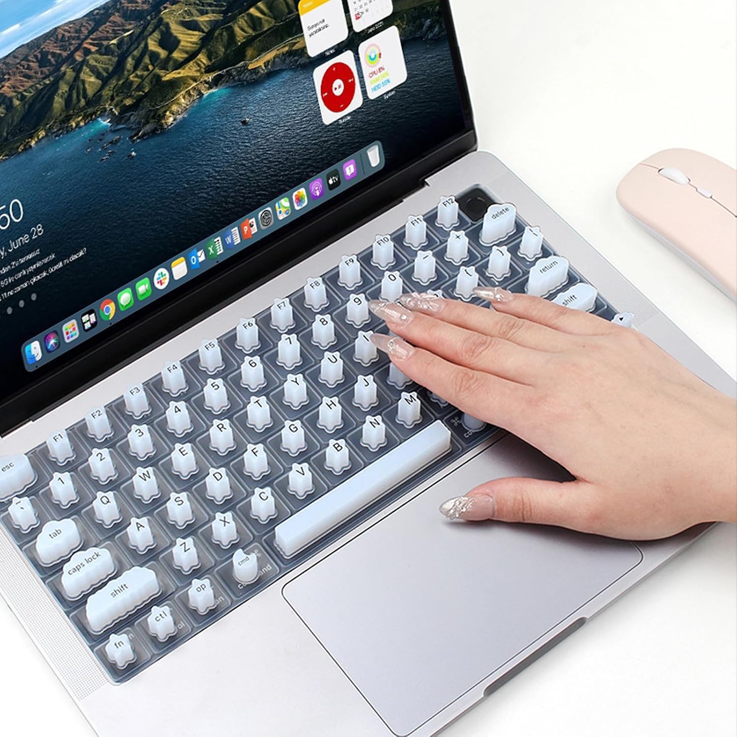 Pink Silicone Keyboard Cover for Long Nails, Raised Keys for Acrylic Nails - Thin Laptop Keyboard Cover Skin, Dustproof & Washable, Compatible with MacBook Neo/Air/Pro 13" 14" 16" (2020-2026)