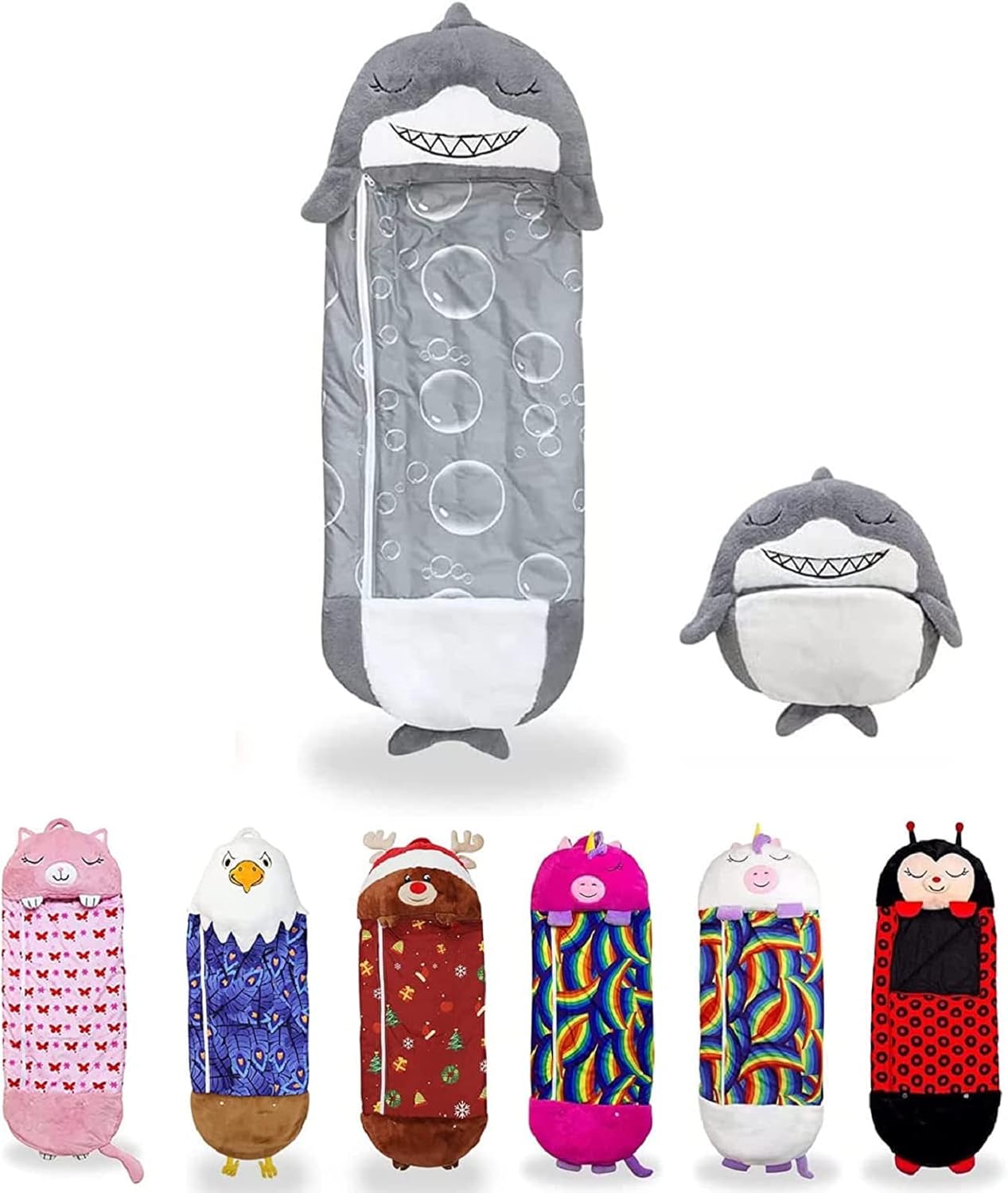 Large Happy Sleeping Bag with Pillow for Kids, 2 IN 1 Fun Soft Cartoon