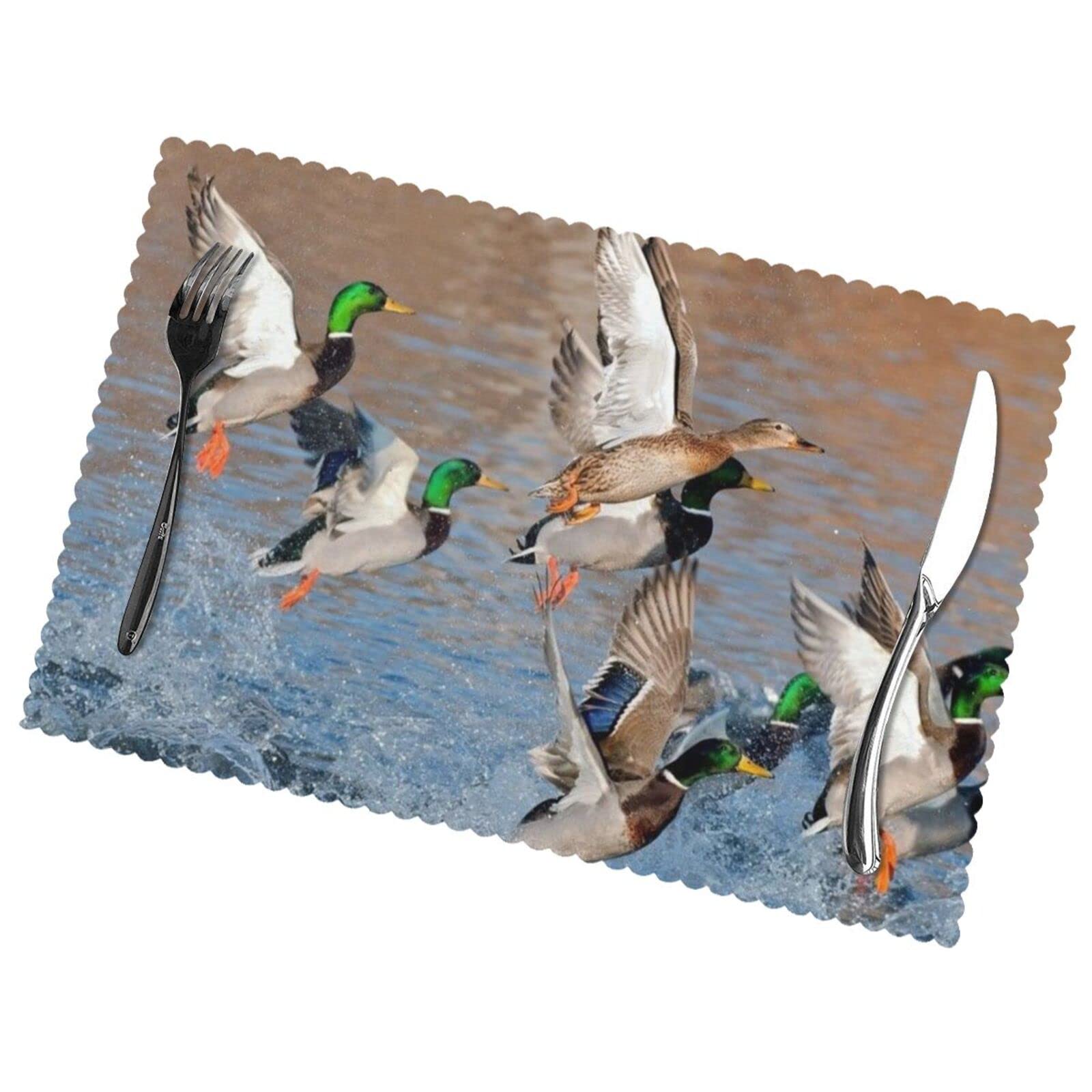 Mallard Ducks Print Anti-Oil Heat-Resistant Placemat 12x18in (Set Of 6) - Elegant, Durable, Diy Custom Print Dining Table Décor