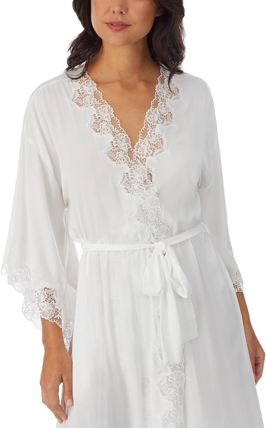 Eileen West Bridal Sleepwear & Loungewear for Women - Santorini Dream Collection - Satin & Lace Ballet Length Wrap Robe - Image 3