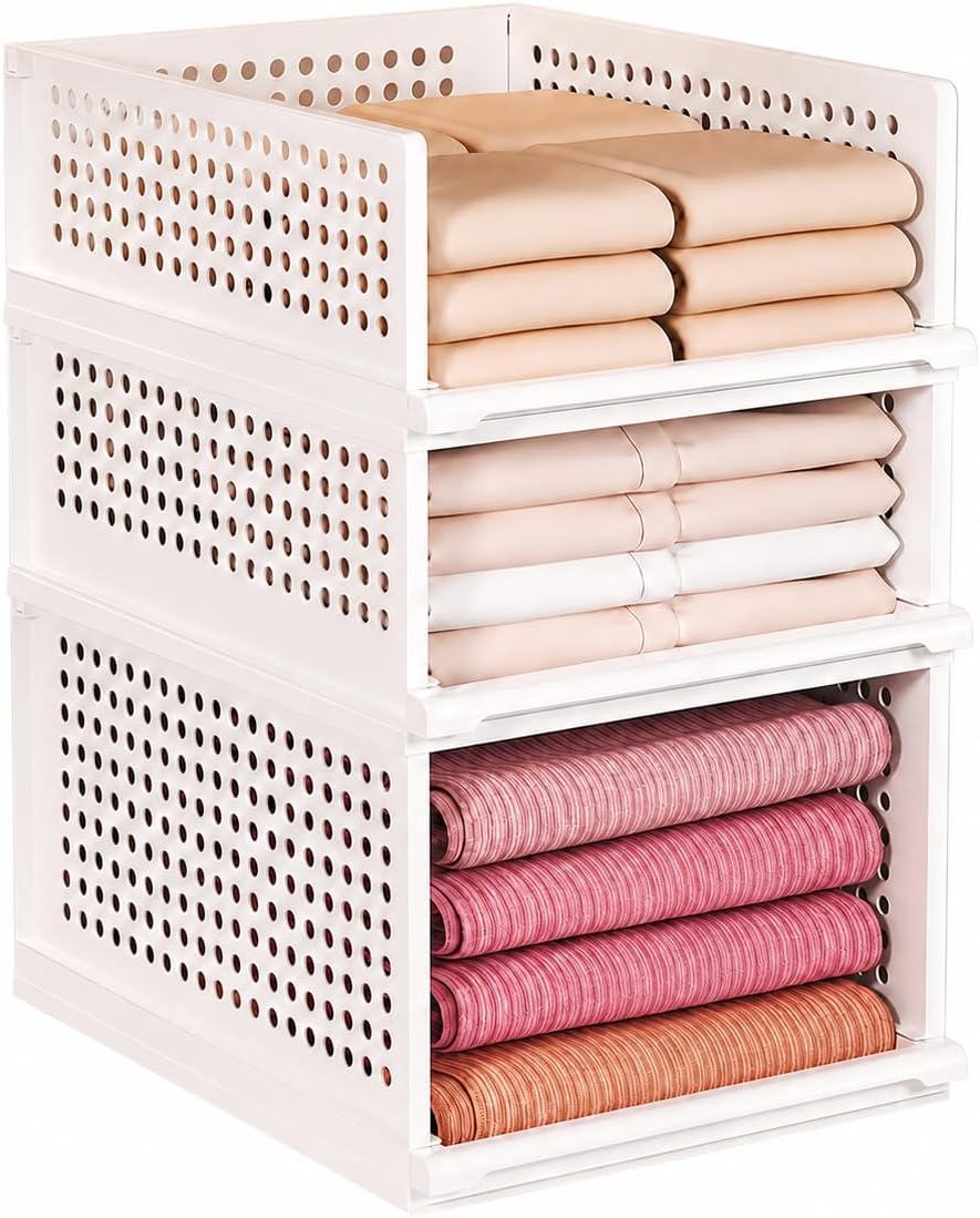 2-Pack Stackable Closet Organizer Baskets, Pull-Out Trays
