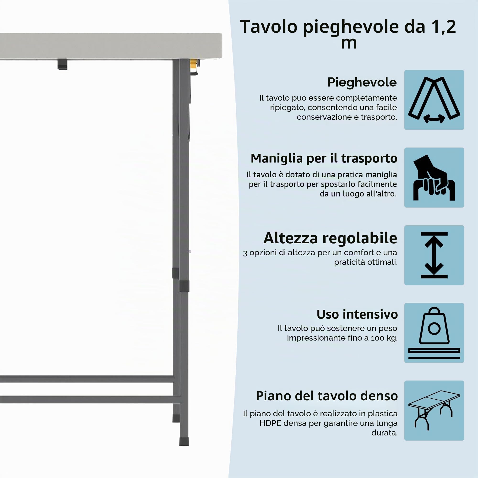 Home Vida Tavolo pieghevole 4 piedi Resistente Extra Resistente Campeggio Buffet Matrimonio Mercato Giardino Festa Auto Stallo Picnic Cavalletto Interno Esterno