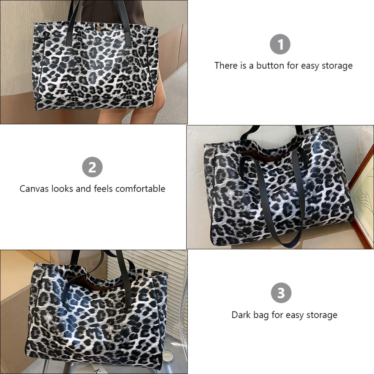 Bolso de Leopardo Gran Capacidad y Diseño Único para Mujer Hecho de Pu Reutilizable, Adecuado para Compras y Almacenamiento Diario