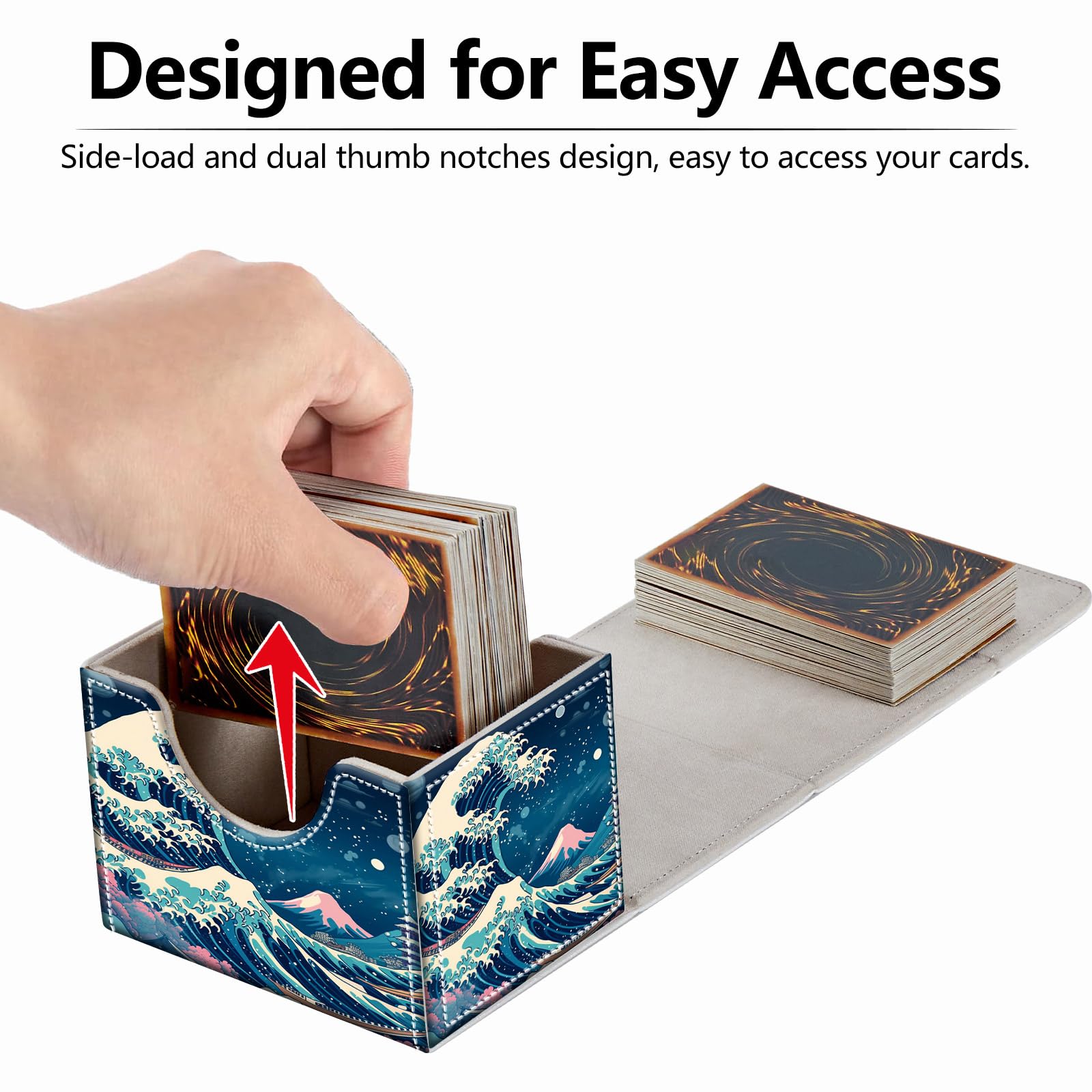 Scatola per carte con magnete forte, scatola per carte da gioco, scatola magica TCG fino a 200 carte, motivo creativo, per giochi di carte collezionabili, onde blu