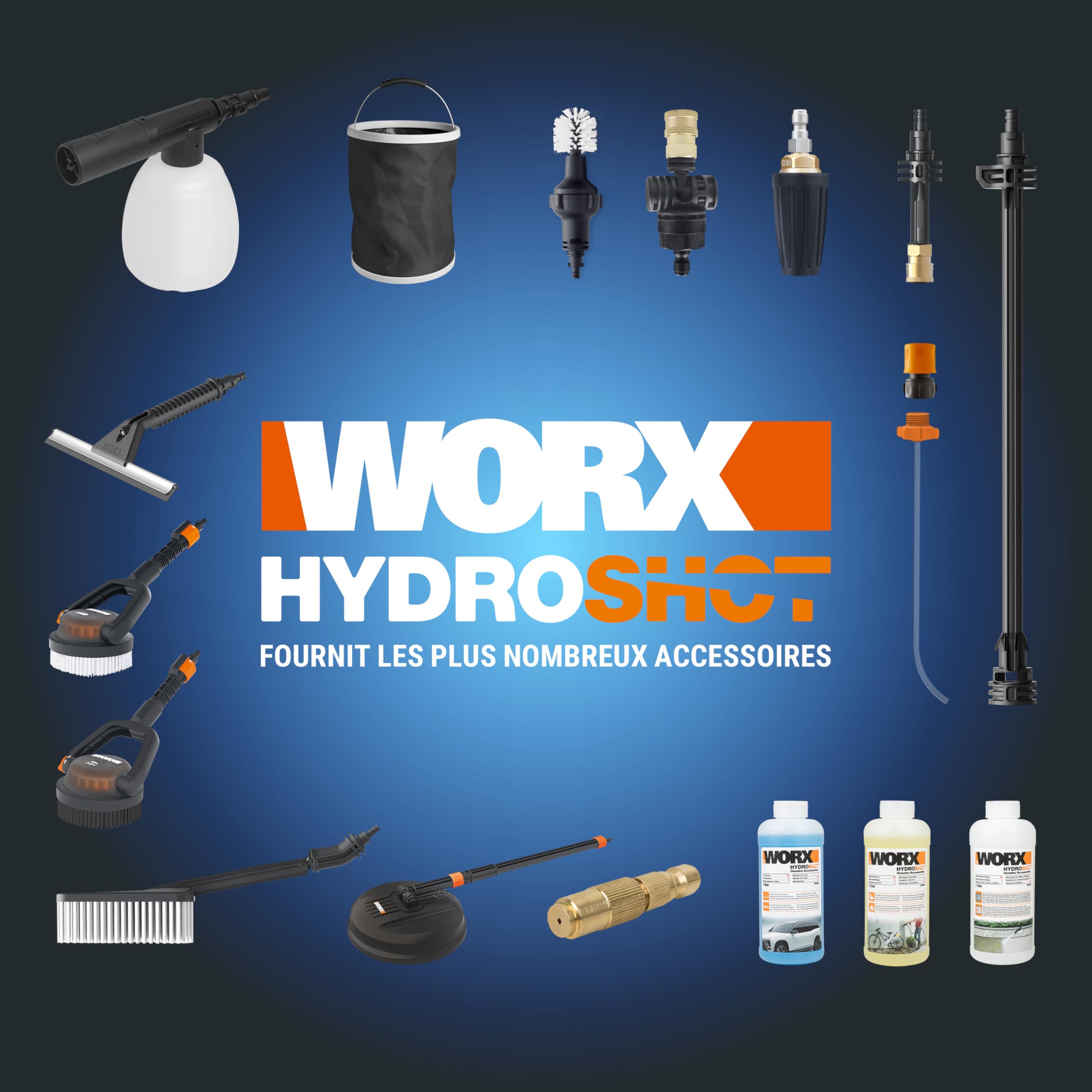 WORX Nettoyeur Haute Pression sans Fil Brushless 20V Hydroshot WG633E, Outil Mobile sans raccord d'eau Fixe, livré ave 1 Batterie 4Ah, Chargeur, Tuyau 6m, Lance Longue, buse à Jets Multiples