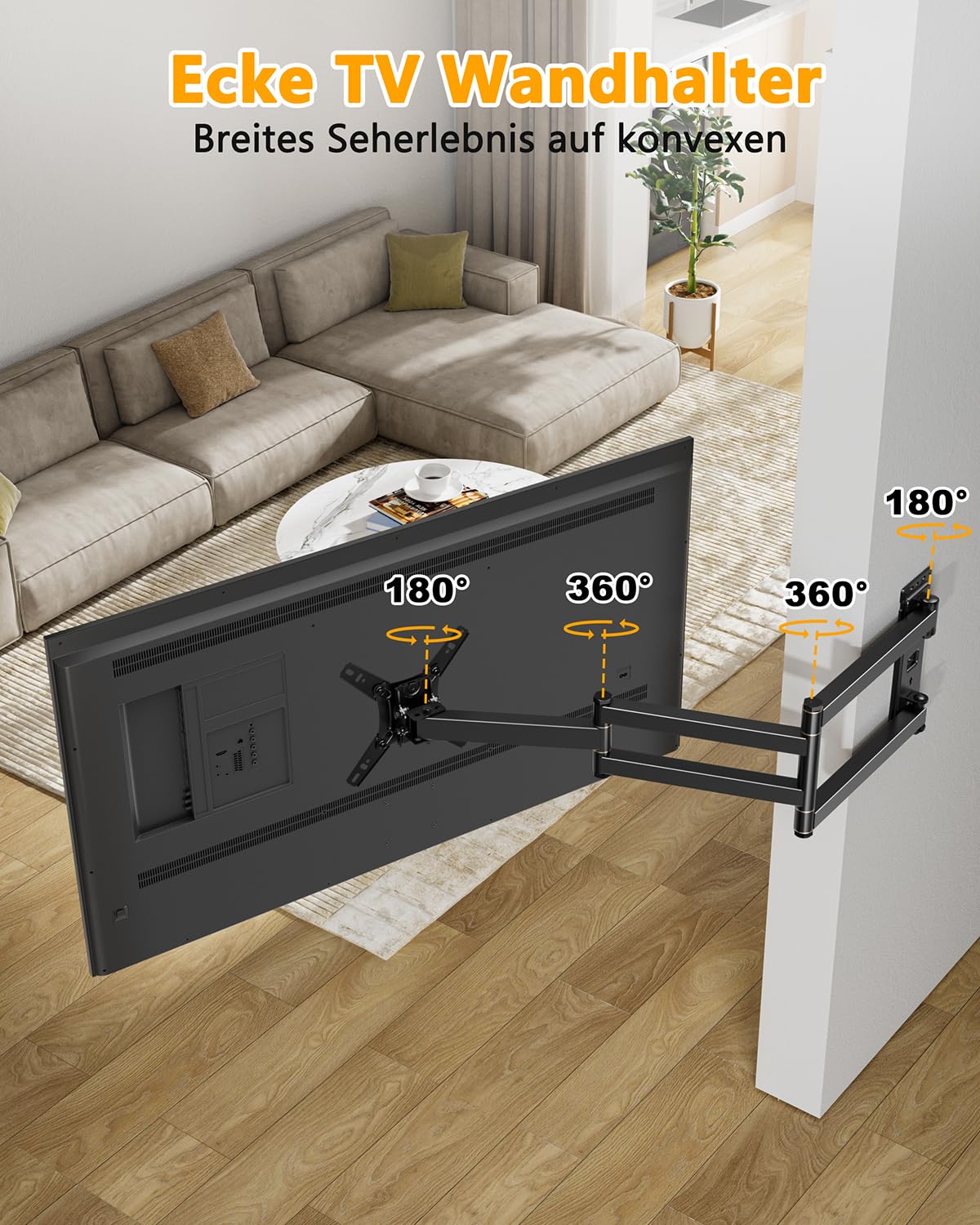 TV Wandhalterung mit 1036mm Langem Arm WHYFONE 180° Drehung Fernseher Wandhalterung Schwenkbar Ecke TV Halterung für 13-43 Zoll Flach & Curved Fernseher oder Monitor bis 25kg, max. VESA 200x200mm