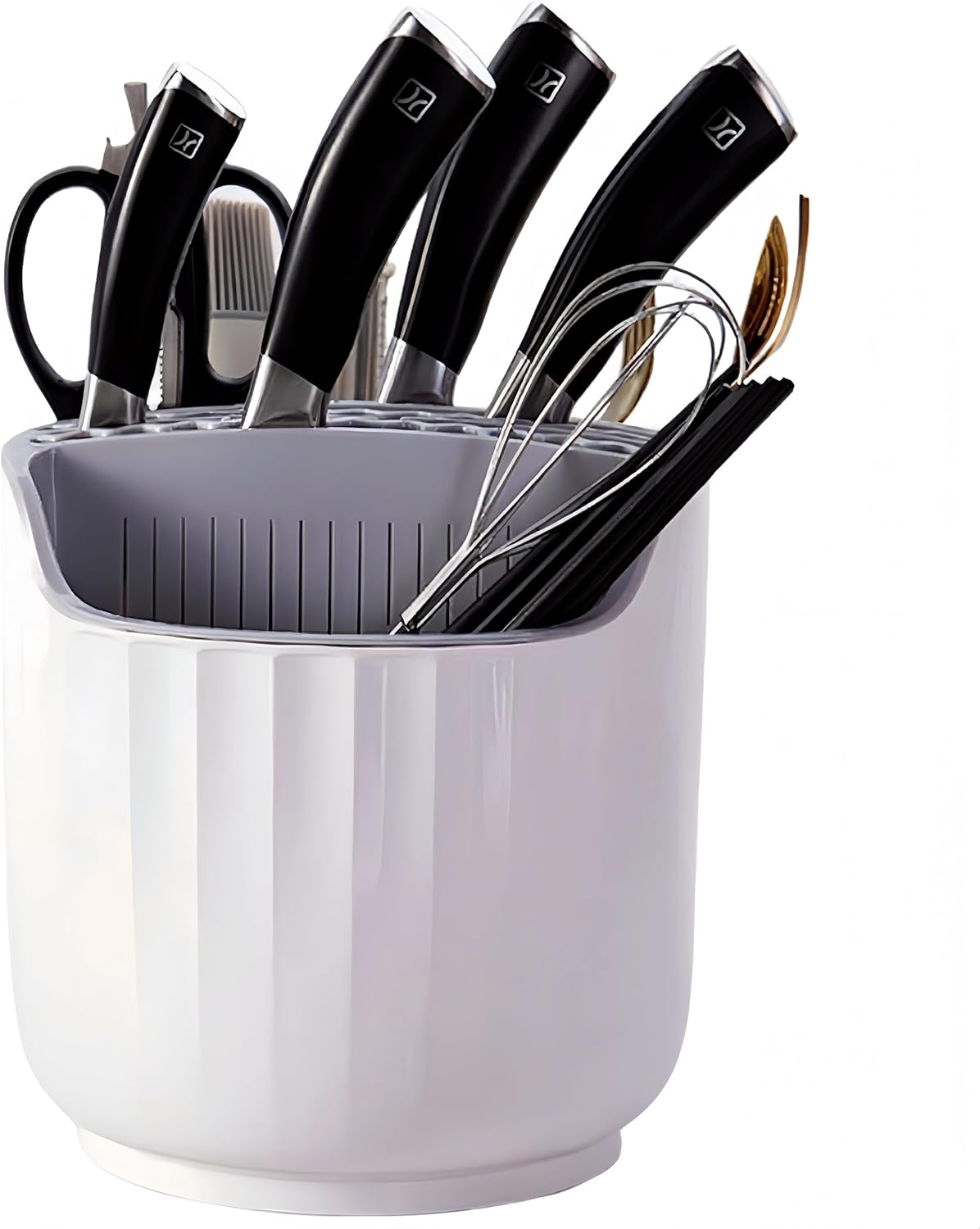 360° Rotating Knife Block,Multifunctional Kitchen Utensil Holder,Large Capacity Chopsticks Block,Kitchen Knife Storage Box for Kitchen Counter (White)