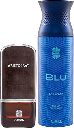 Ajmal Aristocrat EDP Citrus Woody Perfume 75ml for Men and Blu Homme Deodorant Aquatic Woody Fragrance 200ml for Men+
