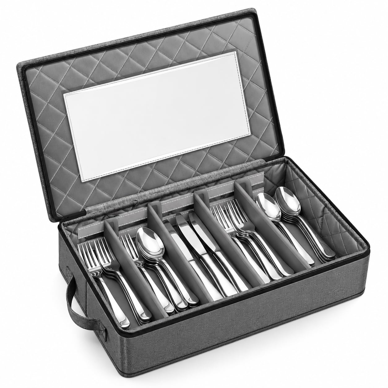 Cutlery Storage Box with Lid & Adjustable Dividers, 5 Compartment Organiser