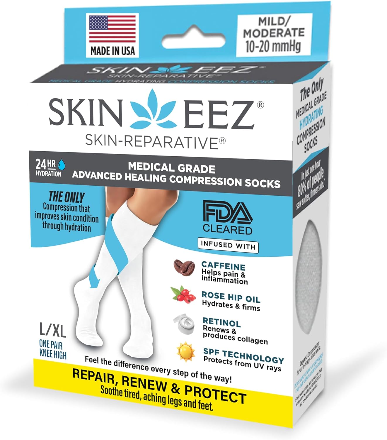 Skineez Medical Grade Advanced Healing Compression Socks 10-20mmHg, 1 Pair