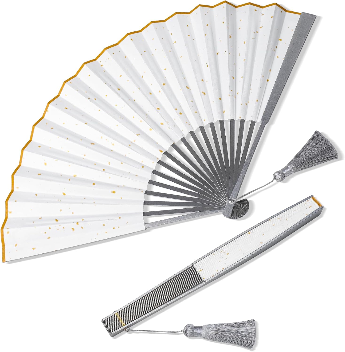 TISUR Large Titanium Folding Hand Fan, Chinese Kung Fu Tai Chi Hand Fan Foldable Festival,Edc Gear and Gadgets For Men Every Day Carry (White Stainless Steel)