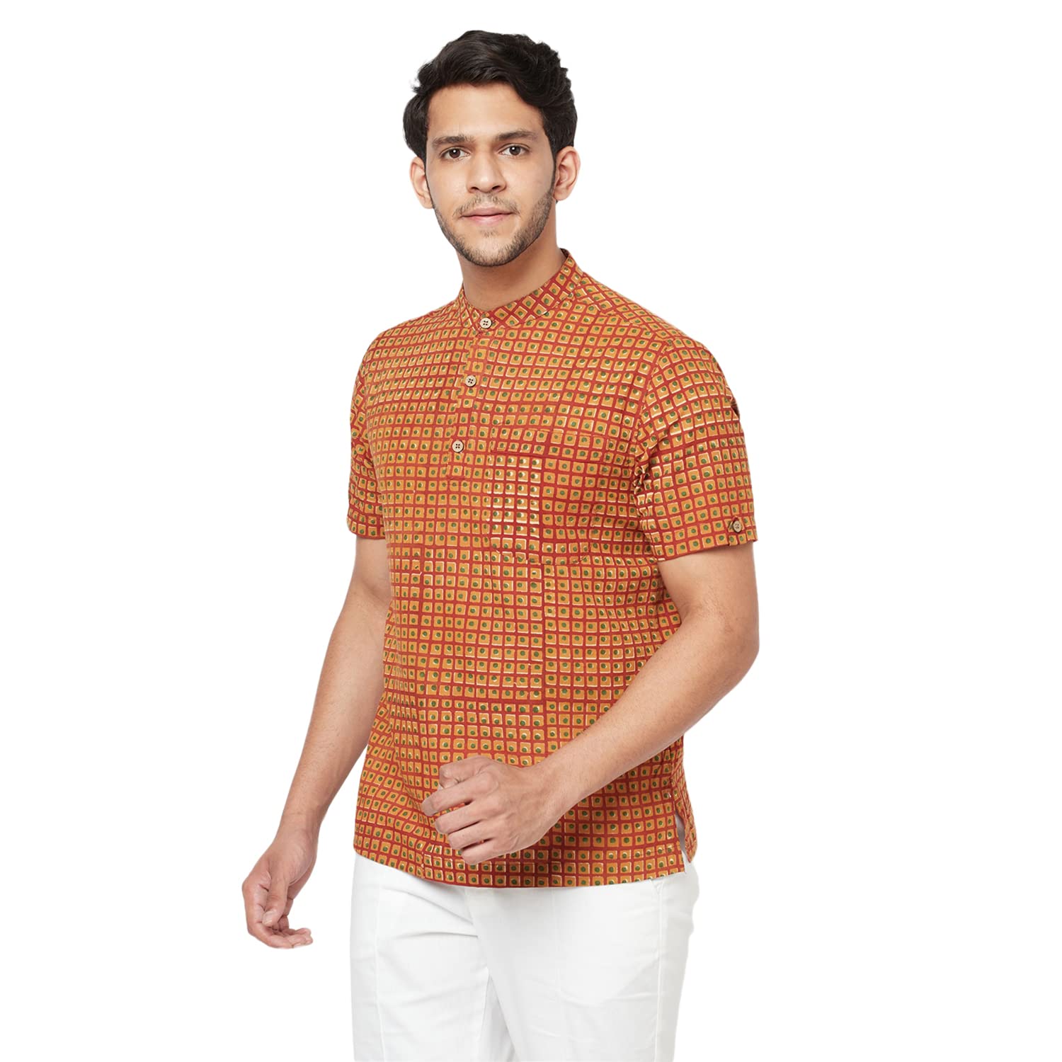 Fabindia Men's Printed Comfort Shirt_Red Xs