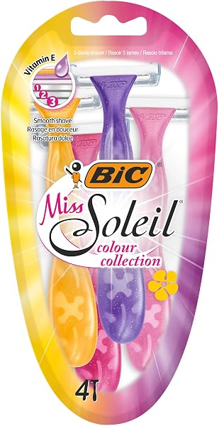 BIC Miss Soleil Colour Collection Razors Women - Colour Collection Triple Blade Disposable Womens Razors with Engraved Flower Handles - Pack of 4 - 2
