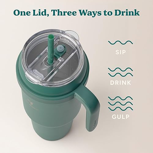 Miniatura 5 de REDUCE Vaso de 50 onzas con asa, de acero inoxidable aislado al vacío, con tapa para sorber y popote, mantiene las bebidas frías hasta 50 horas, a