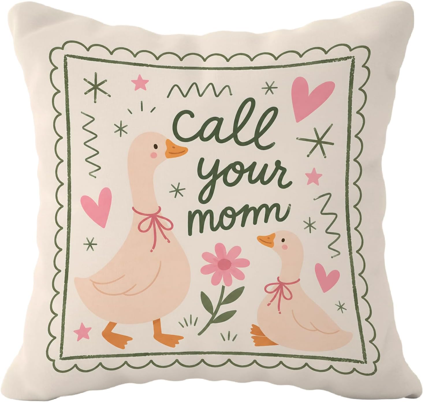 Funny Goose Call Your Mom Preppy Dorm Throw Pillow Cover 18x18 Inch
