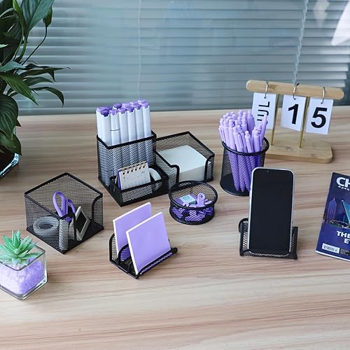 Miniatura 10 de Soporte para bolígrafo para escritorio, organizador de escritorio de alambre de malla, organizador de suministros de oficina, juego de accesorios de