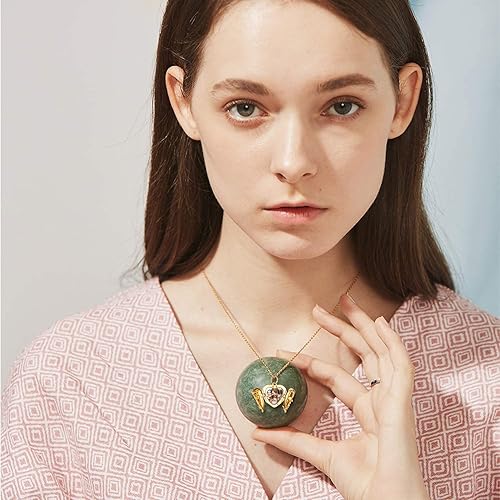 Miniatura 7 de SILVERCUTE Collar con medallón personalizado y grabado con cadena de 18 pulgadas, medallón de alas de ángel, colgante de medallón de corazón